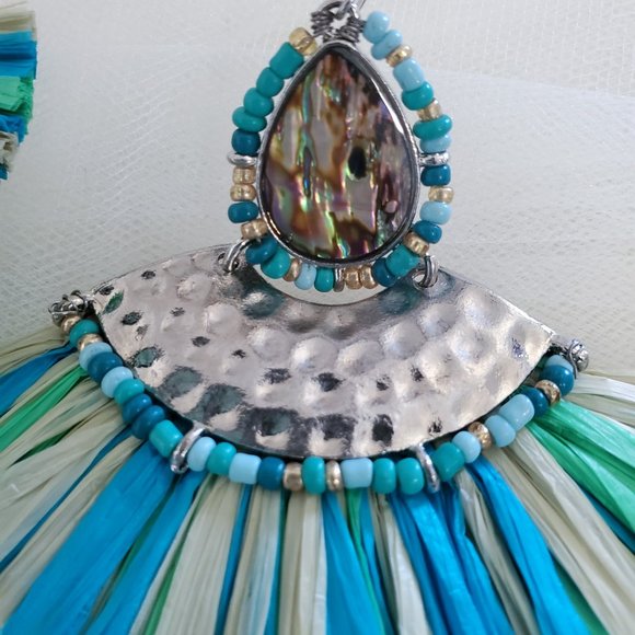 Large Boho Multi Color Fan Fringe Dangle Drop Earrings - Picture 5 of 15